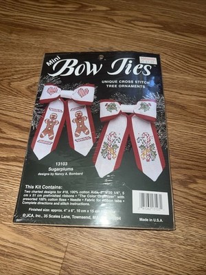 JCA Mini Bow Ties Sugarplums Cross Stitch Tree Ornament Kit 13103