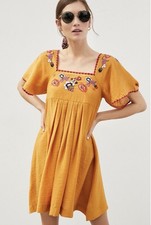 Madewell Mustard Embroidered Square-Neck Mini Dress Mustard Size Xxs