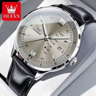 OLEVS 2931 Men s Quartz Watch Luxury Waterproof Luminous Date With Leather Strap