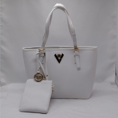 Valentino Orlandi Womens Shoulder Bag White Vegan Leather Tote Work Travel Purse