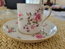 Crown Staffordshire England Floral Demitasse Cup Saucer Set Pink Roses Gold Trim