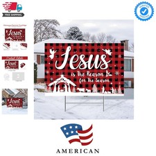 24 Inch Christmas Holy Nativity with Stakes Jesus Is the Reason for Season La...