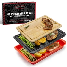Prep and Serving Trays | Set of 3 Stackable, Melamine Trays with Cutting Boar...