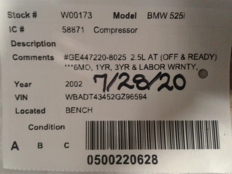 Compresor de aire acondicionado 02 2002 BMW 525i probado GE447220-8025 Foto 4 de 4