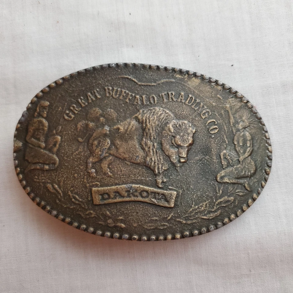 Vtg Belt Buckle Dakota Great Buffalo Trading Co. Bergamot Brass Native American - Image 2 of 4