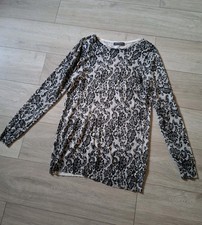 M&S Black & Ivory Lace Patterned Stretch Fine Knit Jumper Dress Bodycon UK14