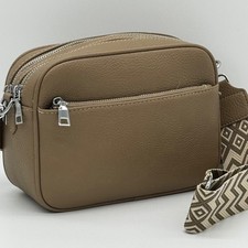 Crossbody Camera Bag Soft Faux Leather Twin Zip Woven Strap Womens Handbag New
