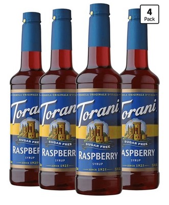 4-pack Torani Sugar Free Raspberry Syrup 750ML 25.4 FL OZ Exp 04-APR-2027
