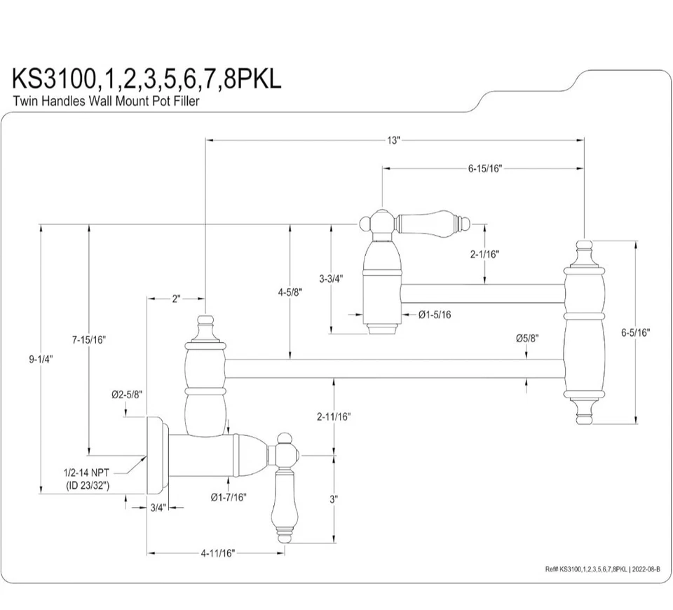 Kingston Brass KS310.PKL Duchess 3.8 GPM 1 Hole Wall Mounted Pot Polished Chrome - Image 2 of 4