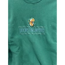 Vtg Ducks Unlimited Mens Green Embroidered Duck  Logo Sweatshirt XL