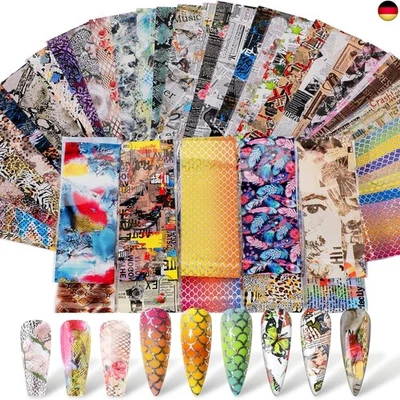MWOOT 50 Blatt Nail Art Transferfolie Nägel Sticker, Blumen Nagelfolie Nailart