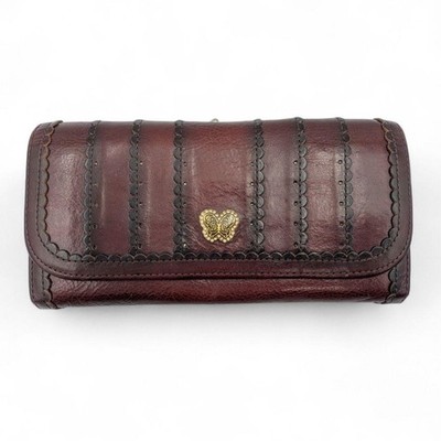 Anna Sui Long Wallet Clasp Bordeaux Wine Red Butterfly Leather