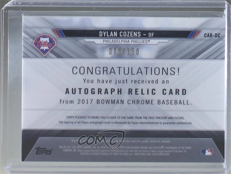 2017 Bowman Chrome Chrome Auto Relics /150 Dylan Cozens #CAR-DC Auto - Image 2 of 2