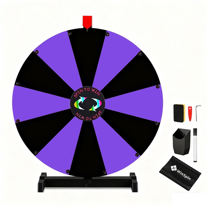 WinSpin 24" Display Prize Wheel Black & Purple Modular Custom Tabletop 12 Slots