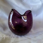 Blenko crackle glass Vase Round Bulb Shape Folded Rim Glossy Decorative