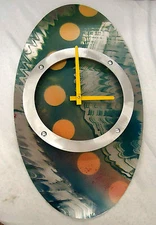 MODERN/CONTEMPORARY GREEN ACCENTS HAND PAINTED OVAL SHAPED CLOCK #171G