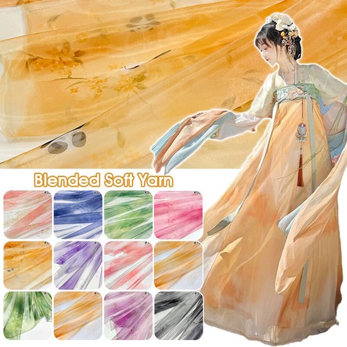 Abito da ballo Hanfu antico fatto a mano ultrasottile sfumato multicolore 50*150 cm - Foto 3 di 33