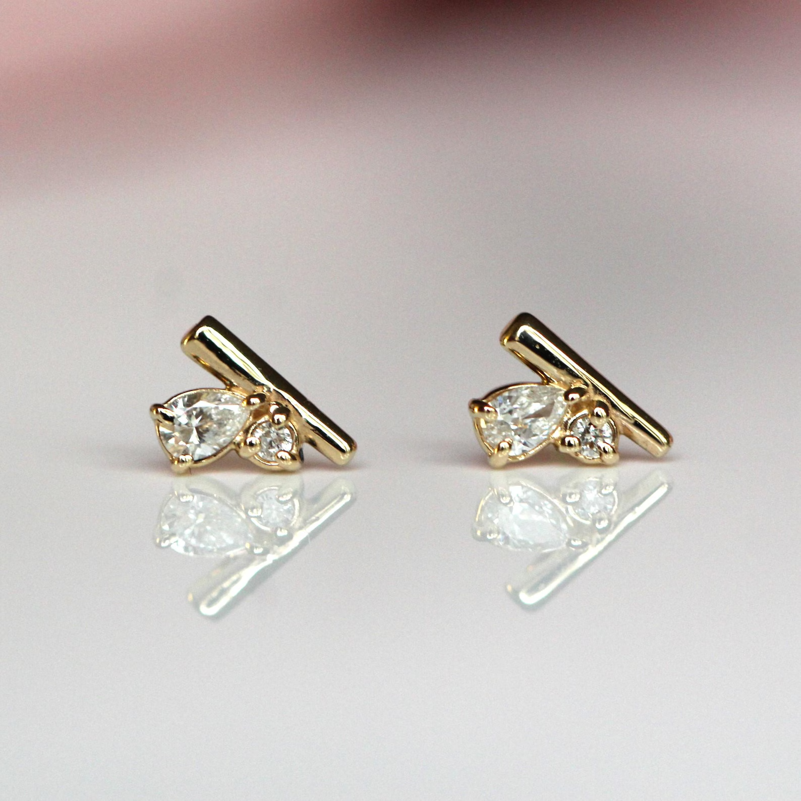 Pear & Round Lab Created Diamond Women's Stud Earrings 14k Yellow Gold Plated