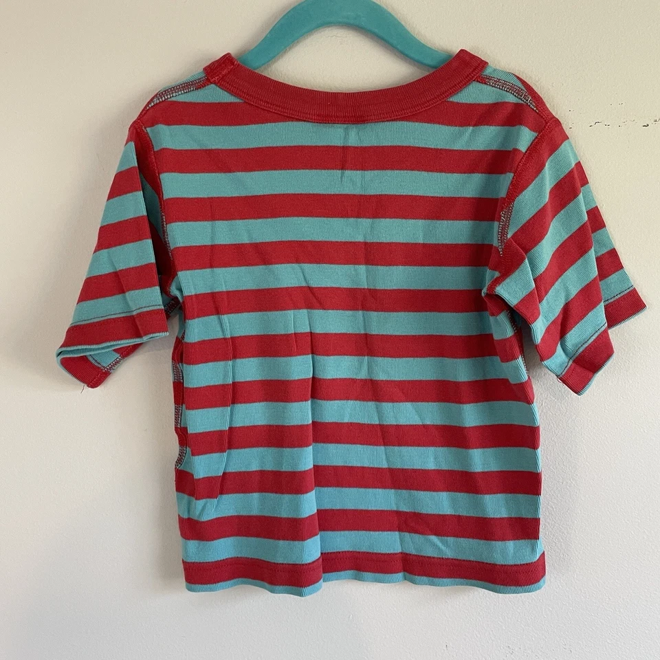 Camisa para dormir pijama manga corta a rayas azul rojo Hanna Andersson para niños talla 110 Foto 3 de 3