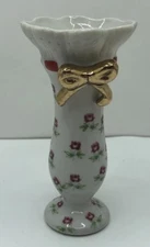 Min White Vase with Floral Design Hand Painted Collectible Tiny Bud Vase