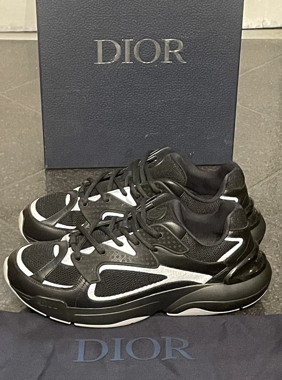 Baskets techniques en tricot/veau Dior B24 noir/argent taille UE 40 UK 6 PRIX DE VENTE