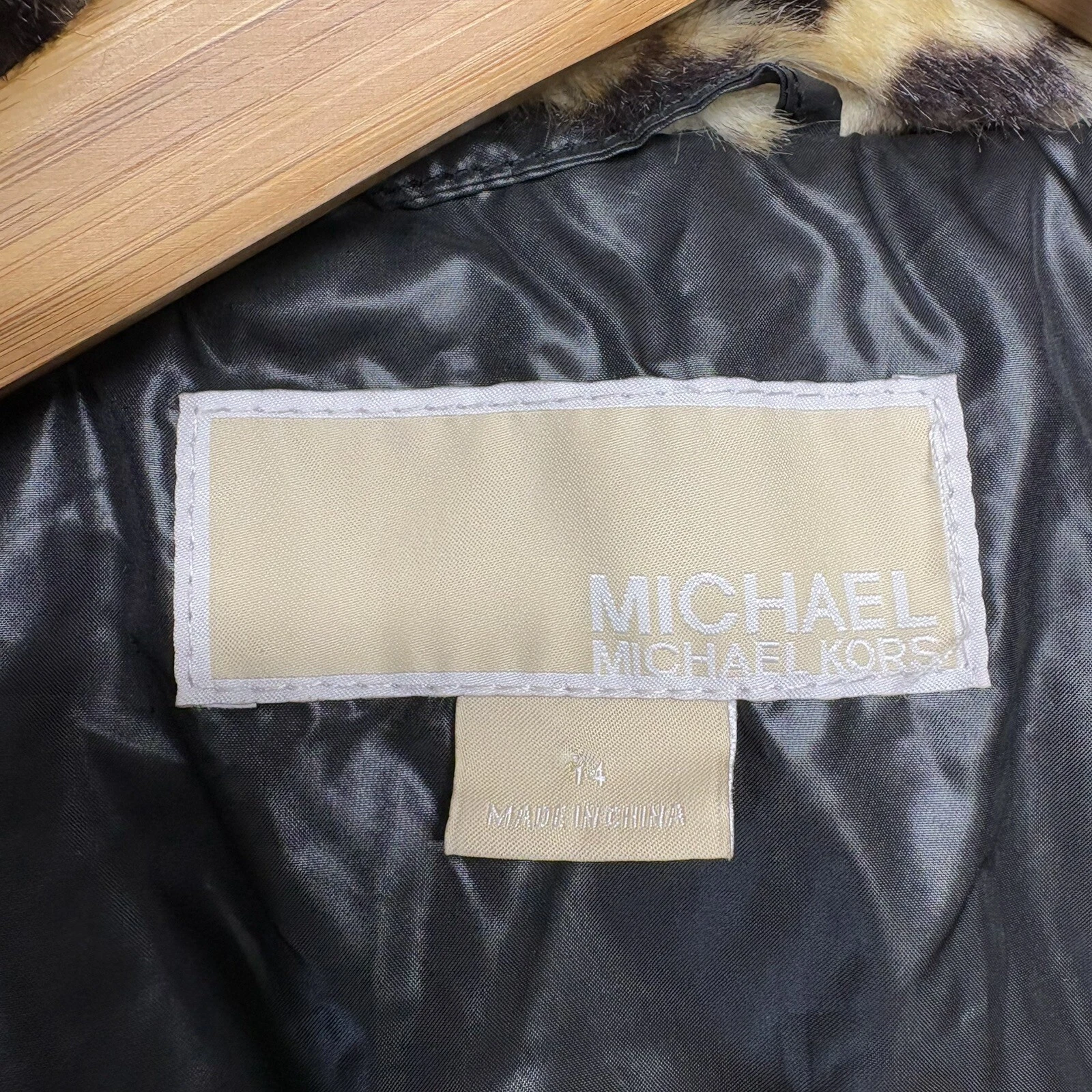 Cappotto bambina Michael Kors 14 nero cappuccio imbottito leopardato oro cerniera giacca invernale