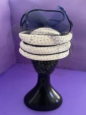 Vintage Woven White/Blue Ladies Church Hat Polypropylene PillBox Wedding SALE 