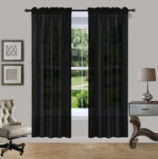 1PC HOLLYWOOD STYLE SOLID SILKY LINEN SEMI SHEER WINDOW CURTAIN PANEL VALANCE