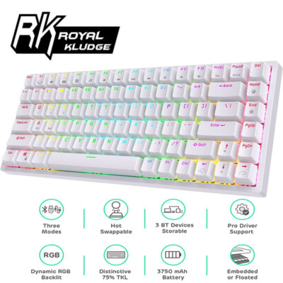 RK84 Tri-Mode BLUE Switch Backlight Gaming Keyboard White USB28_WB