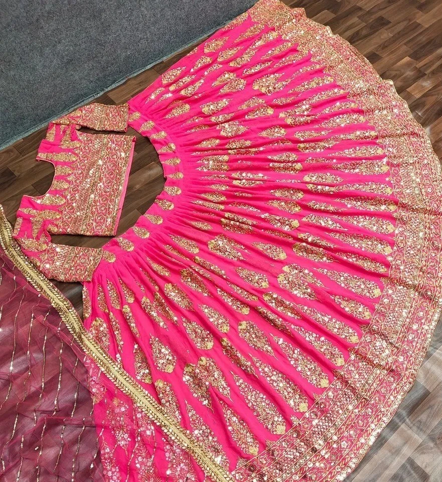 Indian Bollywood Wear Faux Georgette Lehenga Choli With Dupatta For Wedding Wear - Image 3 of 4