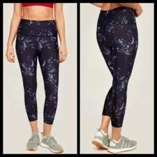 LOLE Womens XS Eliana Crop Leggings Blue Floral Workout Yoga Pilates High Waist