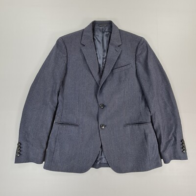 Reiss Herren Anzug Sakko dunkelblau 40 R Wollblazer gestreift Einreiher
