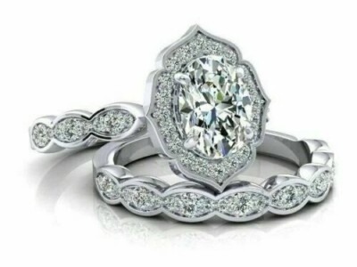 Art Deco 2.7Ct Lab-Created Diamond Vintage Style Wedding Ring Set 925 Silver