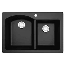 Karran Drop-In 33-in x 22-in Black Double Offset Bowl 1-HoleBLACK COMPOSITE SINK