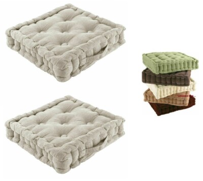 CHUNKY GARDEN INDOOR OUTDOOR ESSZIMMER STUHL SITZERHÖHUNG KISSEN BAUMWOLLE SITZ CREME 2 STÜCK