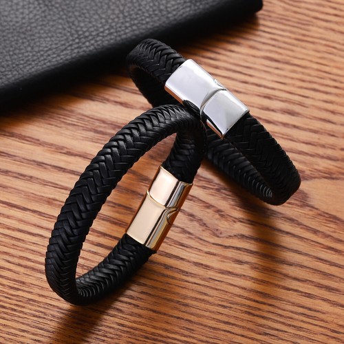 Fashion Men's Multi-Layer PU Leather Bracelet Magnetic Clasp Vintage Bangle - Bild 2 von 16