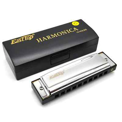 EASTTOP 10Hole Diatonic Harmonica Key of C Blue Harmonica for Beginner Adult Kid