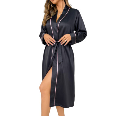 Summer Thin Imitation Silk Sleep Robes Sexy Women's Cardigan Bathrobe Pajamas
