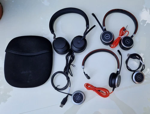 4x Jabra evolve 40 stereo and mono noise cancelling headphones