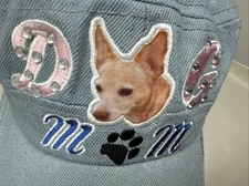 Dog Mom Embroidered Paw Denim Newsboy Adj Cap Trendy Chihuahua Lvr Crown Crv Bil