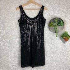 WHBM Black Party Dress A-line Floral Sequin Burst Sleeveless Cocktail LBD Size 0