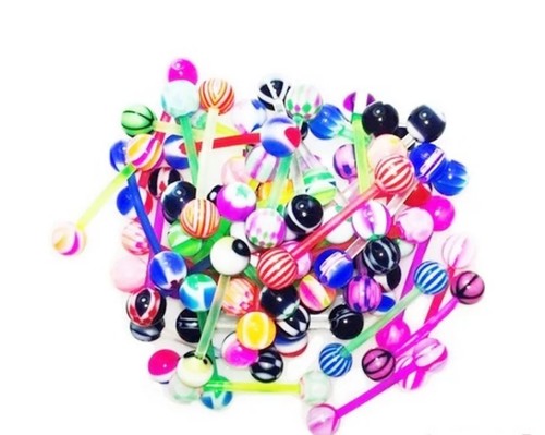 10 Piece Bioflex No Allergy Random Tongue Ring Barbell Set - Foto 2 di 6