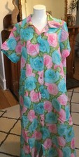 Vtg Women's Housecoat Duster Button Front Robe Short Sleeves USA Wards MCM Muumu