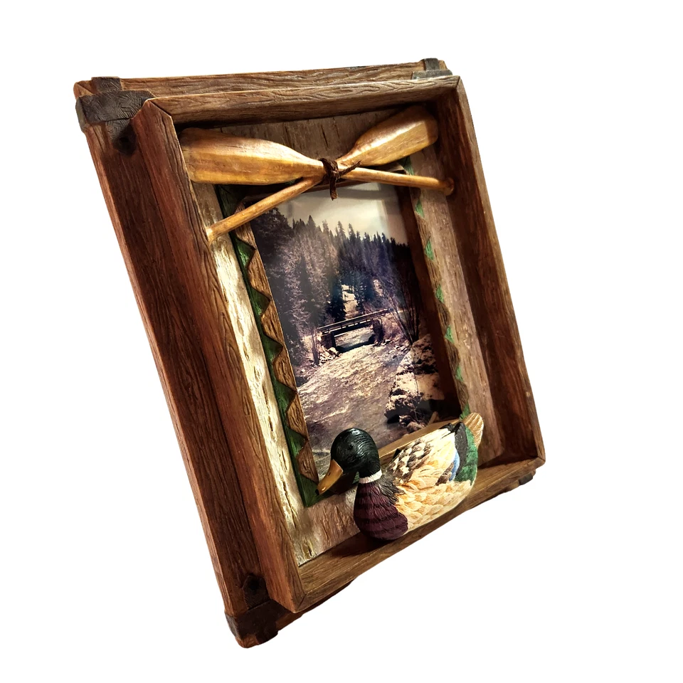 Russ Hunt Lodge Faux Wooden Frame with Duck and Oars 4x5.5 Photo Picture Frame - Image 3 of 4