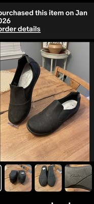 clarks womens cloud steppers cushion soft slip on black shoes size 12