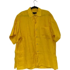 Scott Barber Button Up Shirt Mens Size L Yellow Linen Collared Short Sleeve