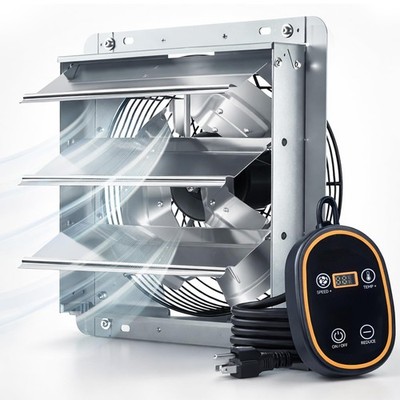 12'' Smart Shutter Exhaust Fan with Thermostat & 8 Speed, 1282 CFM Up To 1600 ...