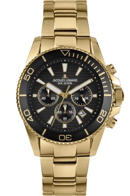 JACQUES LEMANS Herren-Taucheruhr Chronograph Liverpool Diver Goldfarben Chrono 1