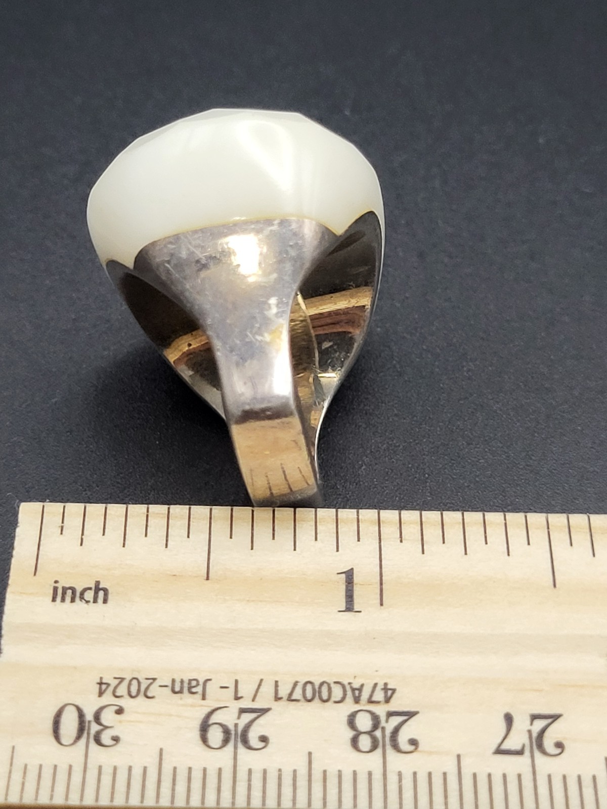 Sterling Silver Ring Size 8 White Agate Statement - image 10