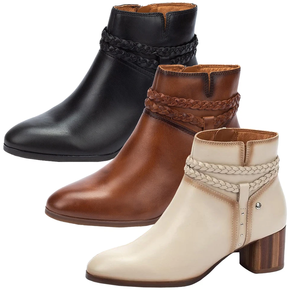 Pikolinos Femme Bottines Cuir Bottine Aspect Tressé Rivets Calafat W1Z-8521 - Photo 1/1